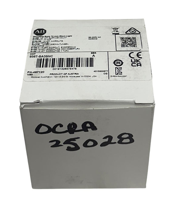 ALLEN BRADLEY 856T-BA3SNC /A MOUNTING BASE 70mm STACK LIGHT 90-250VAC 1/2'' NSMP