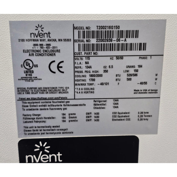 nVent HOFFMAN 22245 - T200216G150 T-Series AIR CONDITIONER w/HEAT 2000BTU 115V
