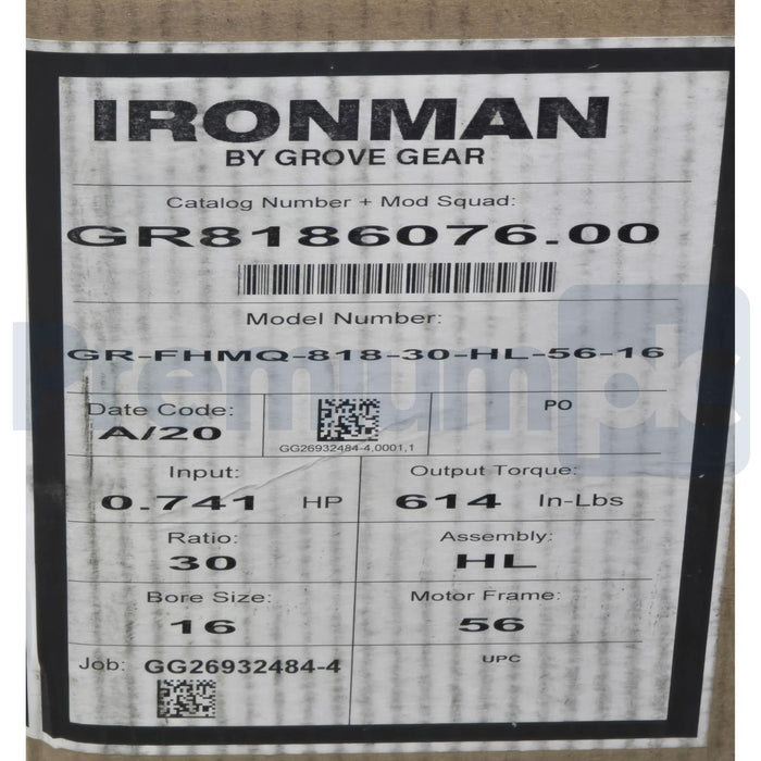 GROVE GEAR IRONMAN GR-FHMQ818-30-HL-56-16 GEAR REDUCER 30:1 GR8186076.00 NSMP