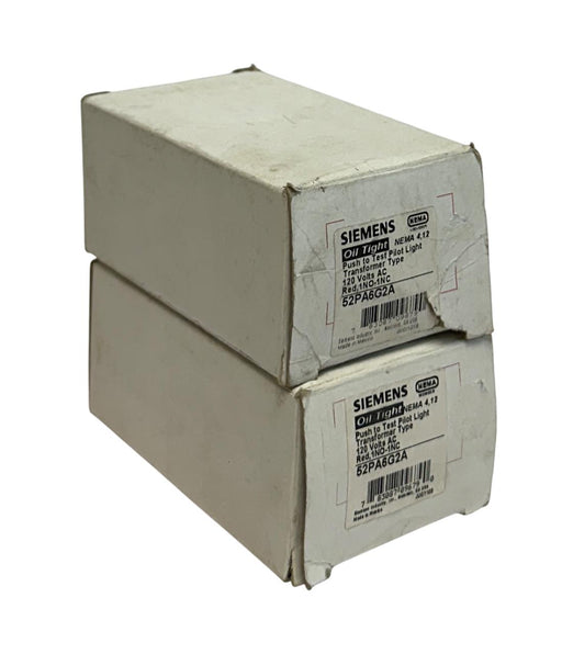 2 SIEMENS 52PA6G2A Oil Tight PUSH TO TEST PILOT LIGHTS 120VAC RED 1NO-1NC NSMP