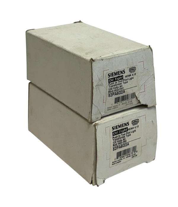 2 SIEMENS 52PA6G2A Oil Tight PUSH TO TEST PILOT LIGHTS 120VAC RED 1NO-1NC NSMP