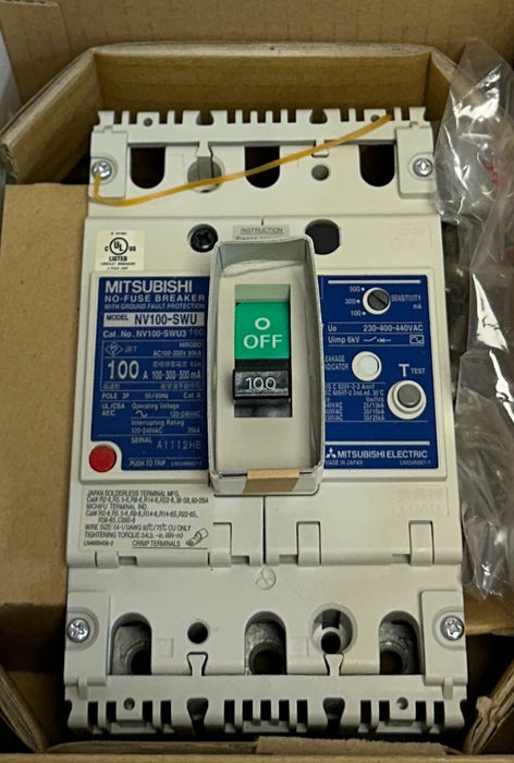 MITSUBISHI NV100-SWU3P100A100 / NV100-SWU BREAKER 100A NV100-SWU3-100 50kA NSMP