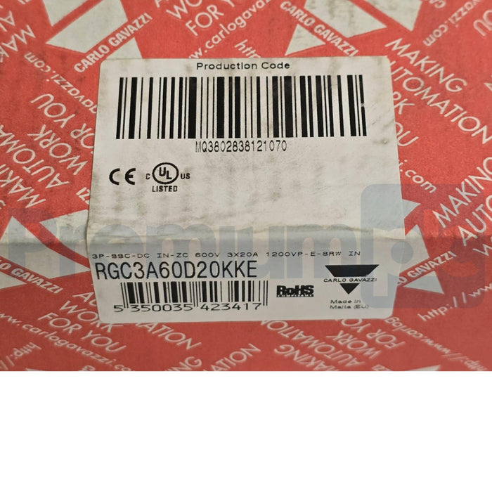 CARLO GAVAZZI RGC3A60D20KKE DIN-RAIL SSR SOLID STATE RELAY 3P 600V 20A NSMP
