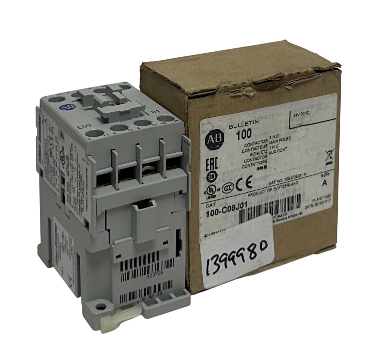 ALLEN BRADLEY 100-C09J01 /A BULLETIN 100 CONTACTOR 24V 60Hz 3NO/1NC NSMP
