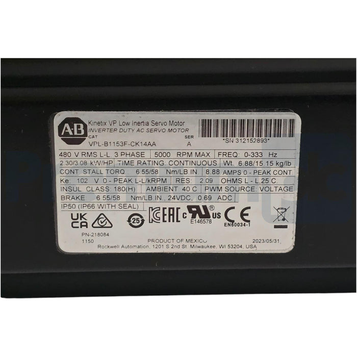 ALLEN BRADLEY VPL-B1153F-CK14AA /A Kinetix VPL AC SERVO MOTOR 480V 3.08HP NSMP