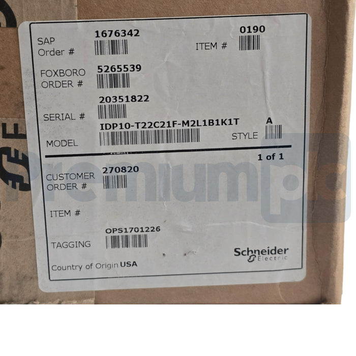 SCHNEIDER FOXBORO IDP10 I/A PRESSURE TRANSMITTER IDP10-T22C21F-M2L1B1K1T NSFS
