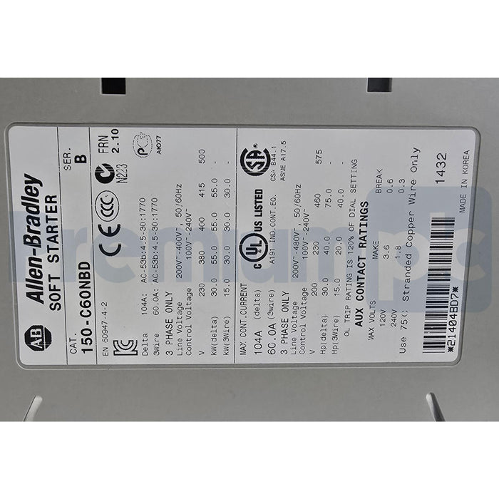 ALLEN BRADLEY 150-C60NBD /B SMC-3 OPEN SMART MOTOR CONTROLLER 60A/480V/3P NSMP