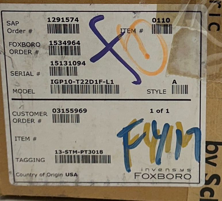 SCHNEIDER FOXBORO IGP10-T22D1F-L1 / IGP10T22D1FL1 HART PRESSURE TRANSMITTER NSMP