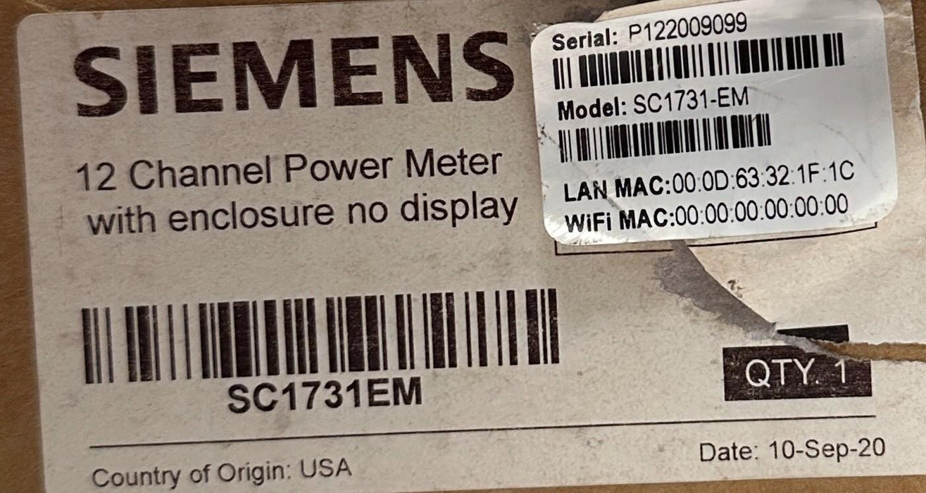 SIEMENS SC1731-EM / MD-12HD NETWORKED METERING SYSTEM 12-CHNL POWER METER NSMP