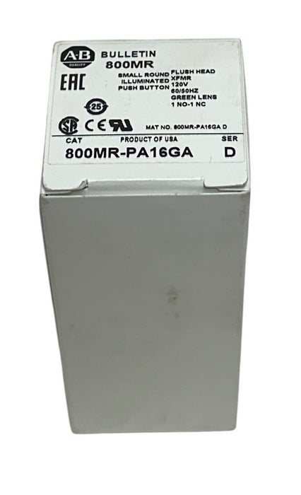 ALLEN BRADLEY 800MR-PA16GA /D SMALL ROUND PUSH BUTTON FLUSH GREEN 120V NSMP