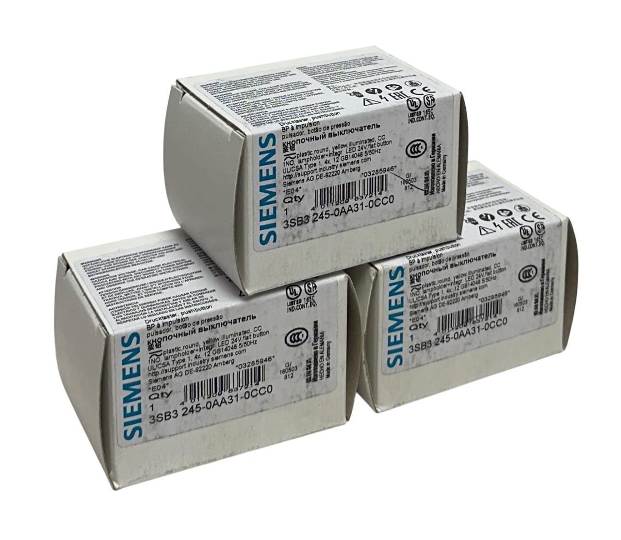 3 SIEMENS 3SB3 245-0AA31-0CC0 PUSH BUTTONS YELLOW ILLUMINATED 24V LED NSMP