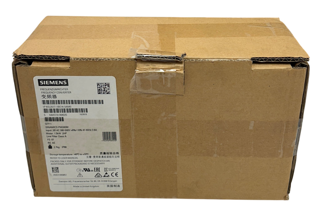 SIEMENS 6SL3517-1BE14-3AM0 / 6SL35171BE143AM0 SINAMICS PM240M POWER MODULE NSMP