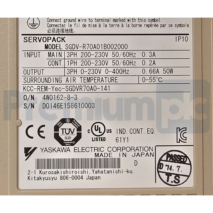 YASKAWA ELECTRIC SGDV-R70A01B002000 SIGMA-5 SERVOPACK SERVO AMPLIFIER 50W NSMP