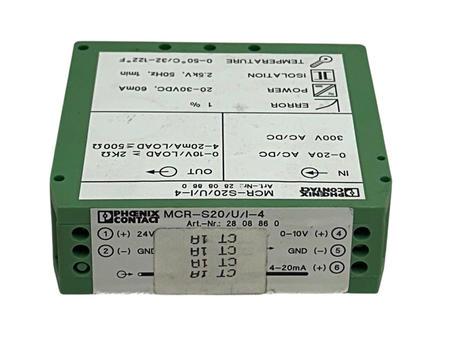 PHOENIX CONTACT MCR-S20/U/I-4 / 2808860 CURRENT TRANSFORMER 24VDC 4-20mA USNP