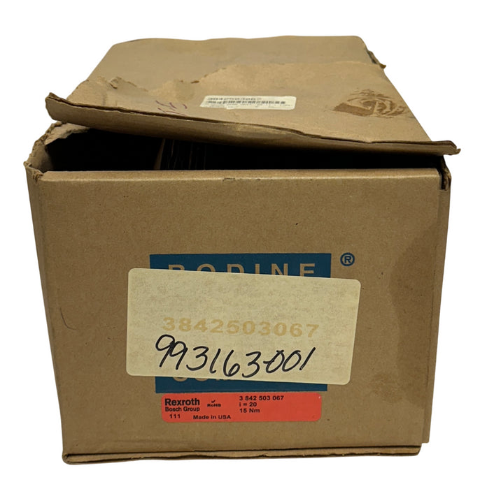 BODINE / REXROTH 3842503067 SLIP-ON GEAR REDUCER 20:1 RATIO 15Nm OEM NSMP