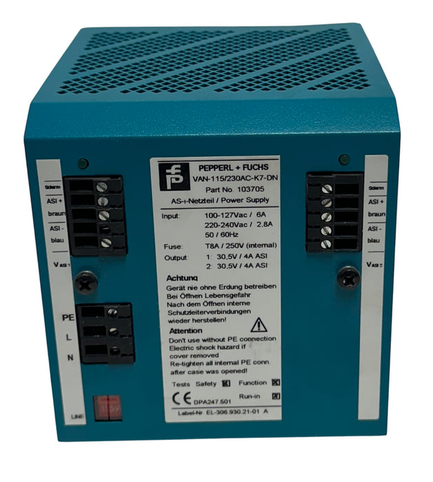 PEPPERL+FUCHS VAN-115/230AC-K7-DN / 103705 POWER SUPPLY 100-240VAC INPUT USNP