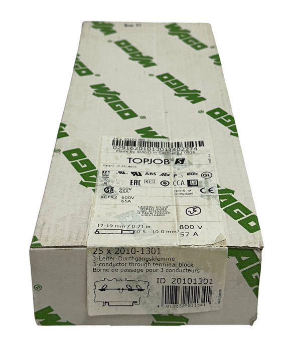 25 WAGO 2010-1301 / 20101301 TOPJOB S 3-CONDUCTOR THROUGH TERMINAL BLOCKS NSMP