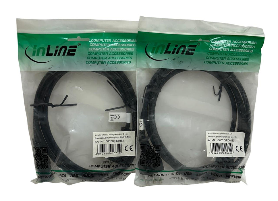 2 INLINE 16652C POWER CABLES SWITZERLAND PLUG TO IEC-C13 1.8M LENGTH NSMP