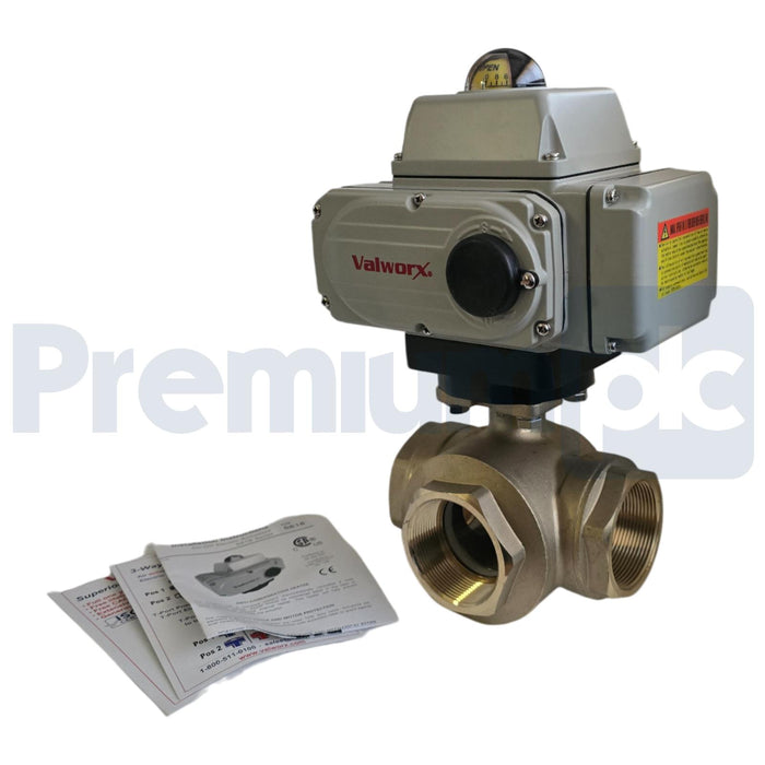 VALWORX 567916A 2" ELECTRIC ACTUATED 3-WAY BRASS T-DIVERTER VALVE 110VAC 561862A