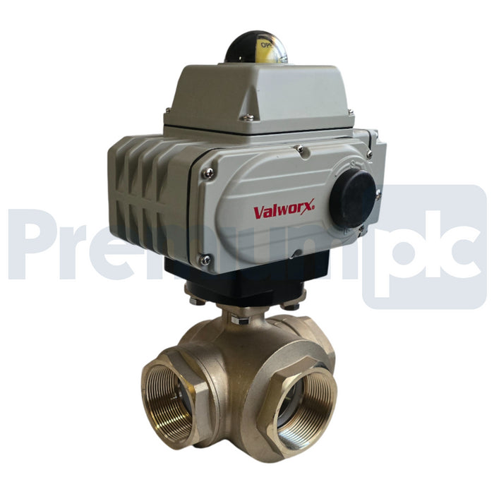 VALWORX 567916A 2" ELECTRIC ACTUATED 3-WAY BRASS T-DIVERTER VALVE 110VAC 561862A