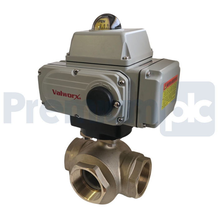 VALWORX 567916A 2" ELECTRIC ACTUATED 3-WAY BRASS T-DIVERTER VALVE 110VAC 561862A