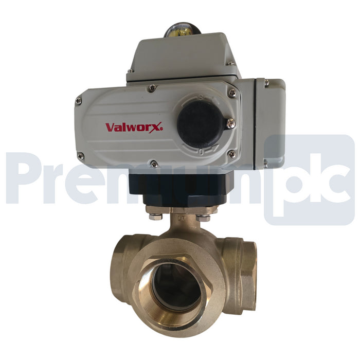 VALWORX 567916A 2" ELECTRIC ACTUATED 3-WAY BRASS T-DIVERTER VALVE 110VAC 561862A