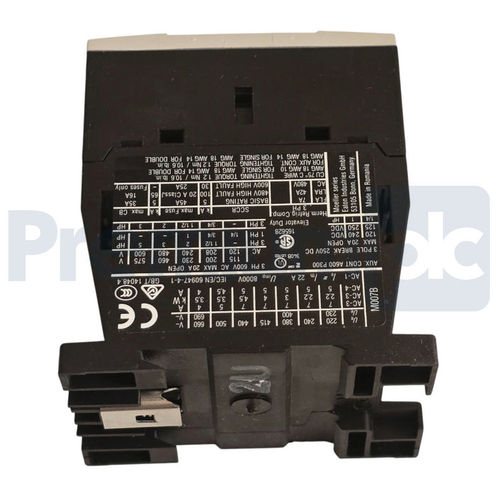 EATON XTCE007B10AD - DILM7-10 XT IEC CONTACTOR 7A, 120V DC COIL, 3P DILM710 NSMP