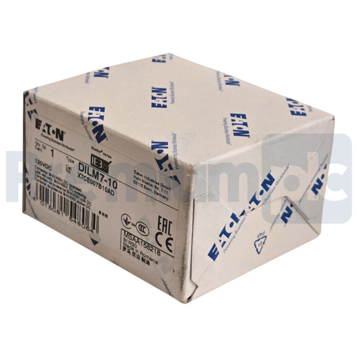 EATON XTCE007B10AD - DILM7-10 XT IEC CONTACTOR 7A, 120V DC COIL, 3P DILM710 NSMP