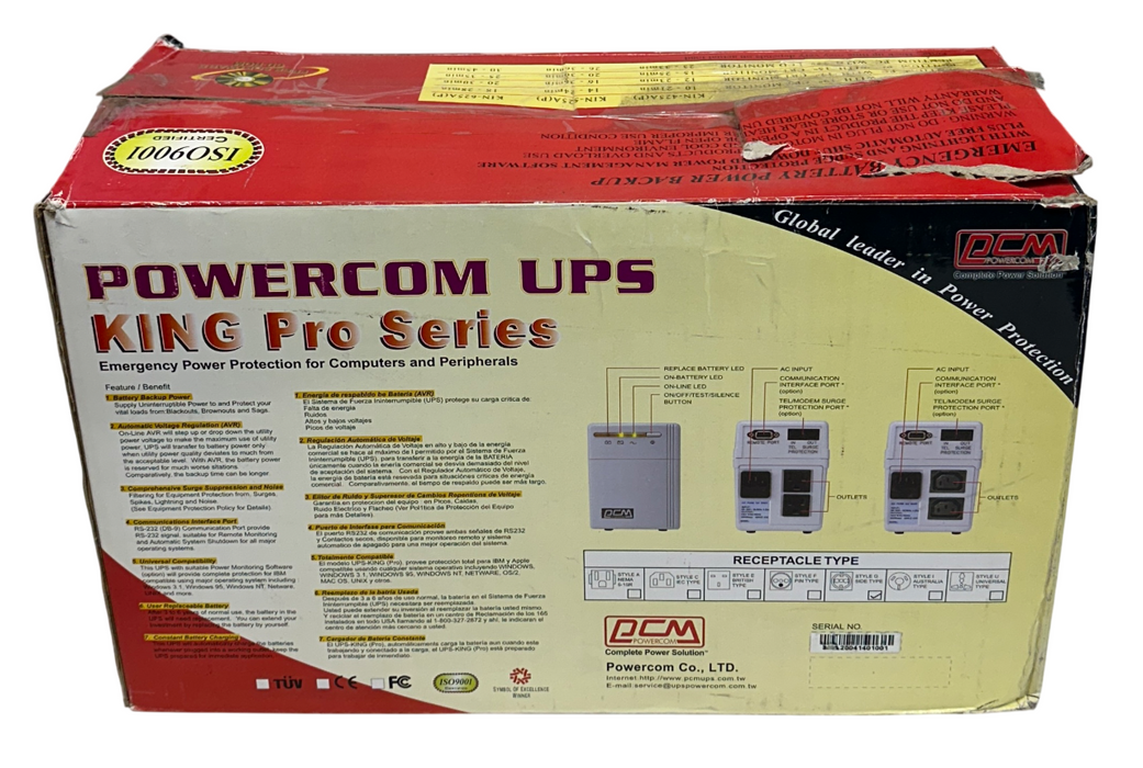 POWERCOM UPS KIN-525AP / KIN525AP KING Pro Series EMERGENCY POWER BACKUP NSMP