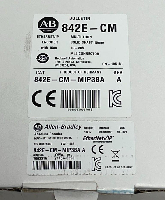 ALLEN BRADLEY 842E-CM-MIP3BA /A EtherNet/IP ENCODER CIP MOTION 842E-CM 10mm NSMP