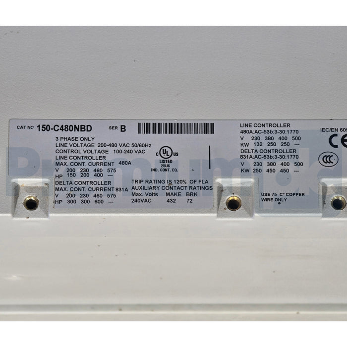 ALLEN BRADLEY 150-C480NBD /B SMC-3 480A SMART MOTOR CONTROLLER 480V NSNP (read)