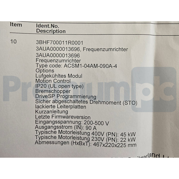ABB ACSM1-04AM-090A-4 45kW 90A MOTION CONTROL DRIVE 380-480V 3AUA0000019985 NSMP