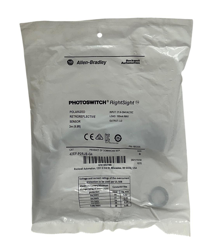 ALLEN BRADLEY 42EF-P2RJB-G4 /B PHOTOSWITCH RightSight POLARIZED SENSOR 3M NSFS