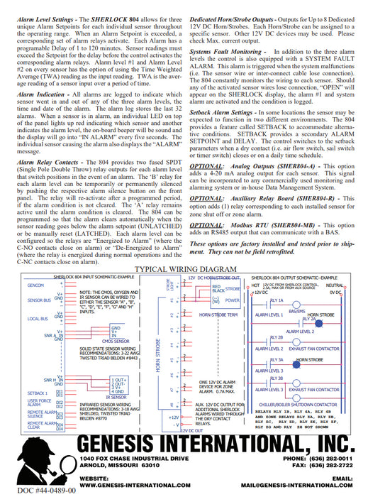 GENESIS INTL. 60-0037 SHERLOCK 804 (SHER804) REFRIGERANT GAS MONITOR 8-ZONE NSNP