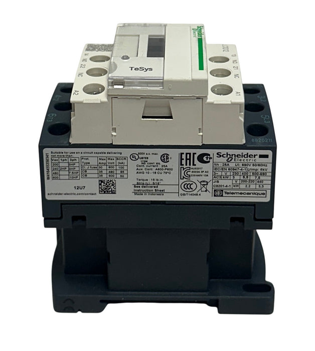 SCHNEIDER ELECTRIC LC1D12U7 TeSys IEC CONTACTOR 12A 7.5HP @ 480VAC 3PH NSMP