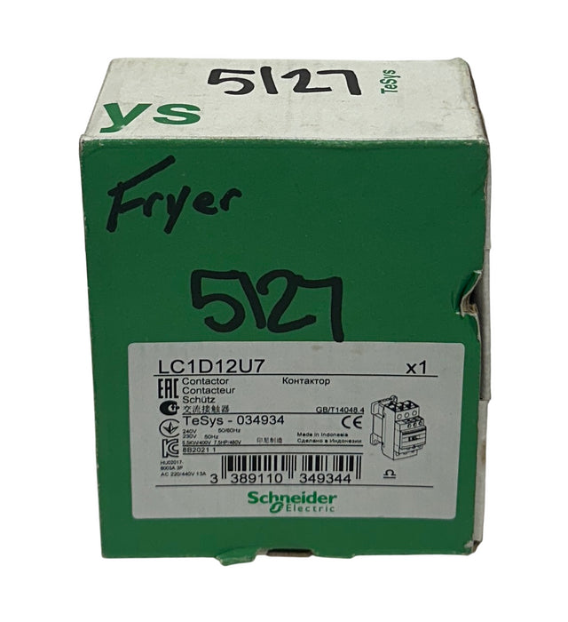 SCHNEIDER ELECTRIC LC1D12U7 TeSys IEC CONTACTOR 12A 7.5HP @ 480VAC 3PH NSMP