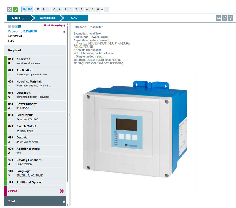 Endress+Hauser FMU90-R11CA212AA3A Prosonic S Ultrasonic Level Transmitter NSMP