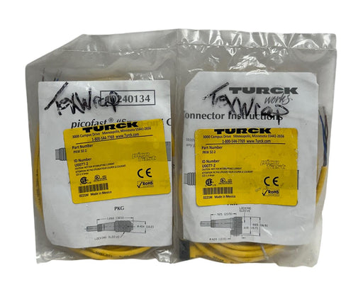 2 TURCK PKW 3Z-2 / U0077-2 PICOFAST SNAP-ON CONNECTOR CABLES 2M LENGTH NSFS