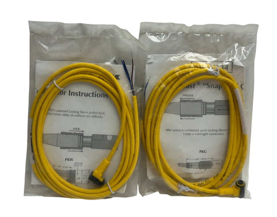2 TURCK PKW 3Z-2 / U0077-2 PICOFAST SNAP-ON CONNECTOR CABLES 2M LENGTH NSFS