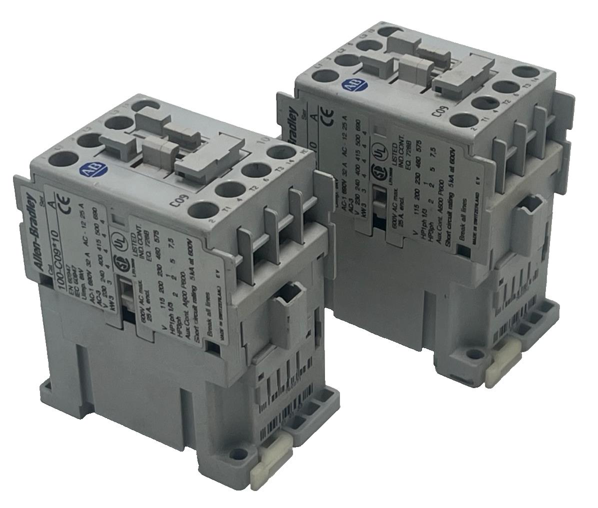 2 ALLEN BRADLEY 100-C09*10 /A IEC CONTACTOR 3P 9A, 110/120V COIL 100-C09D10 USPI