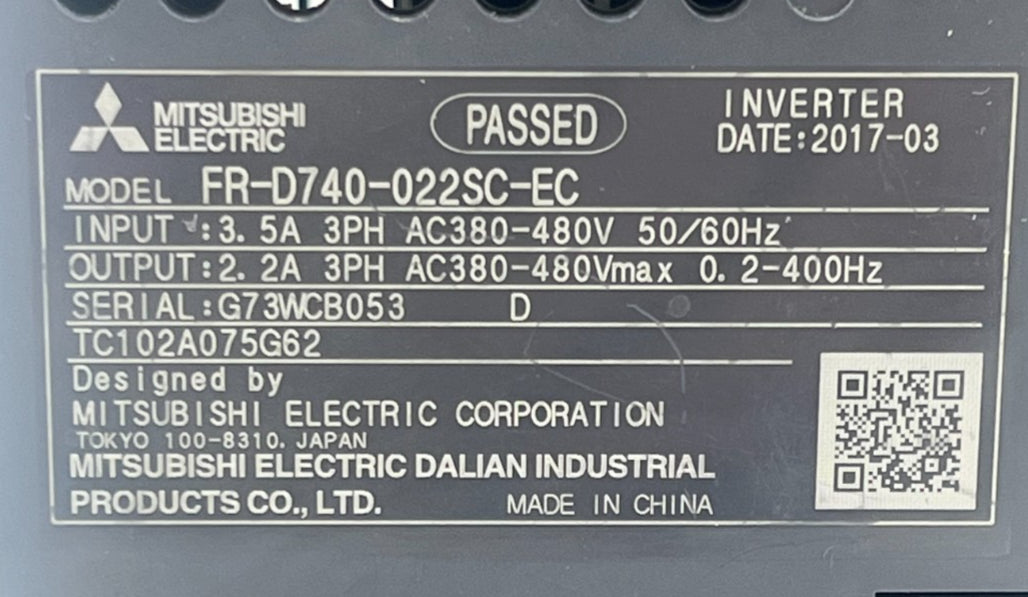 MITSUBISHI FR-D740-022SC-EC COMPACT SIZE INVERTER 3PH 400V 50/60Hz 2.2A 1HP