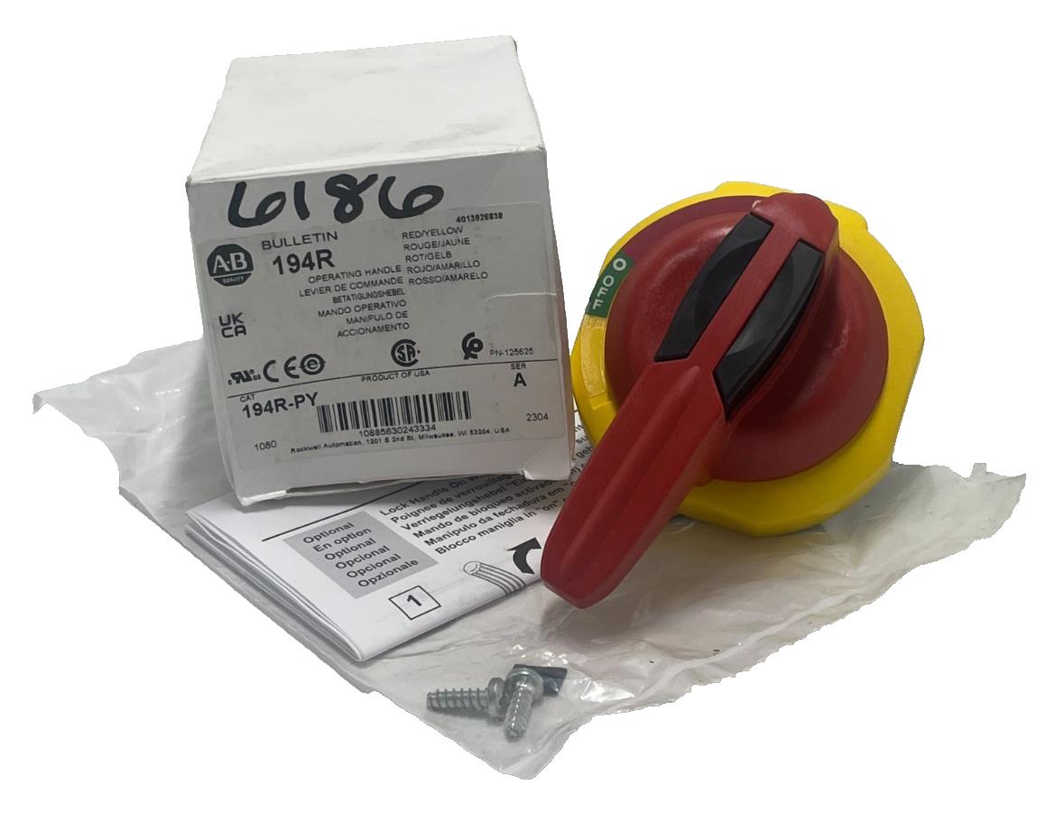 ALLEN BRADLEY 194R-PY SER A RED/YELLOW OPERATING HANDLE ROTARY PADLOCK 60A NSMP