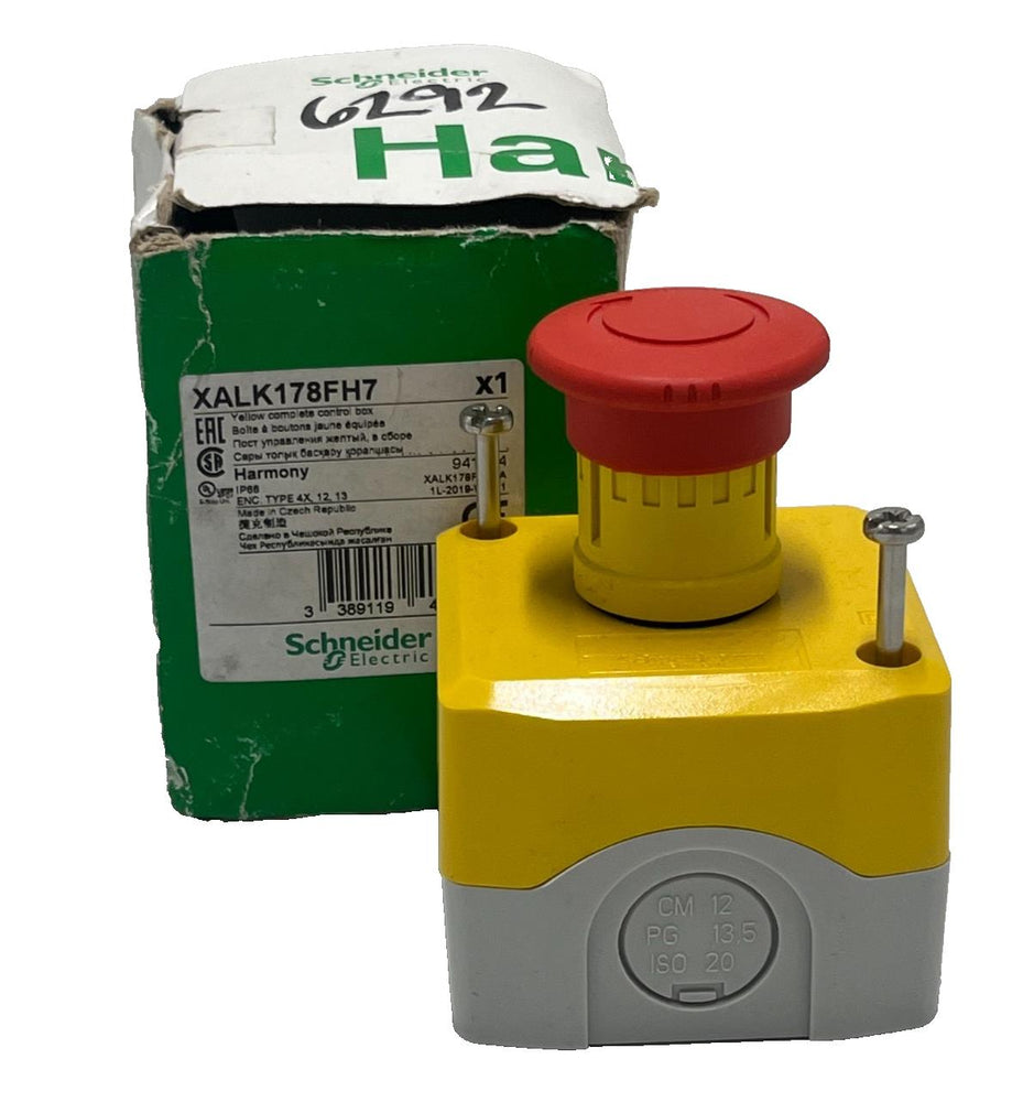 SCHNEIDER XALK178FH7 EMERGENCY STOP SWITCH YELLOW COMPLETE CONTROL BOX