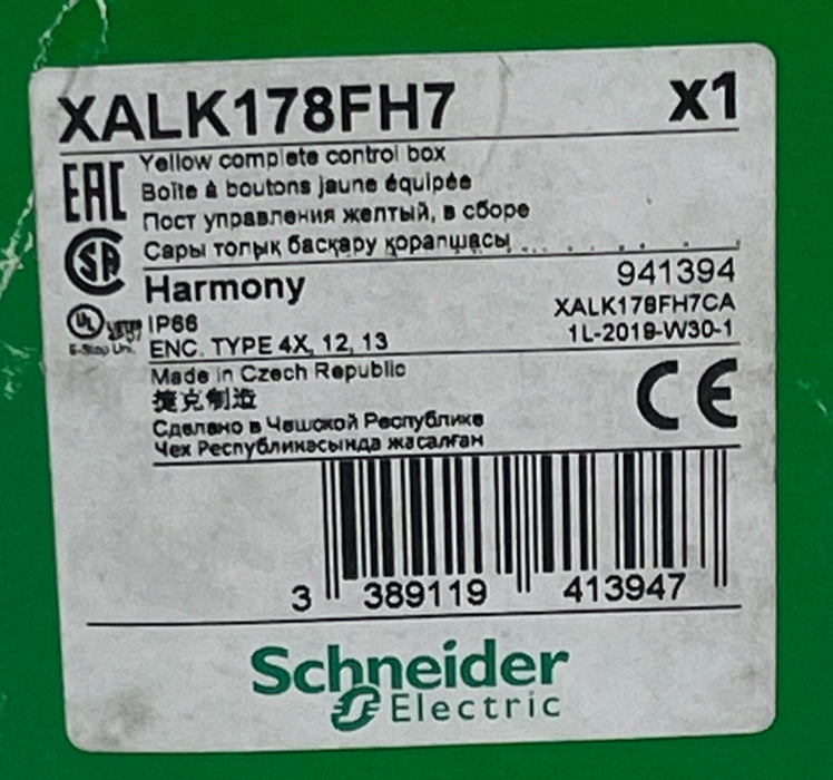 SCHNEIDER XALK178FH7 EMERGENCY STOP SWITCH YELLOW COMPLETE CONTROL BOX
