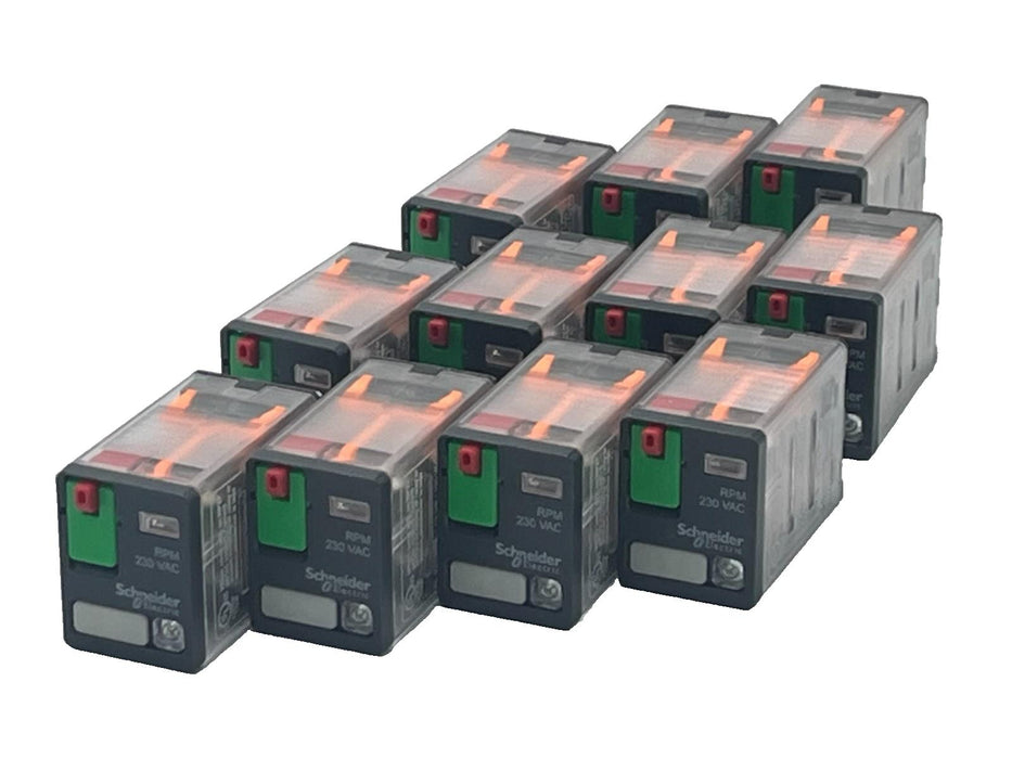 LOT OF 11 Schneider Electric RPM22P7 Power Plug-In Relay 230V AC 15A DPDT w/ LED