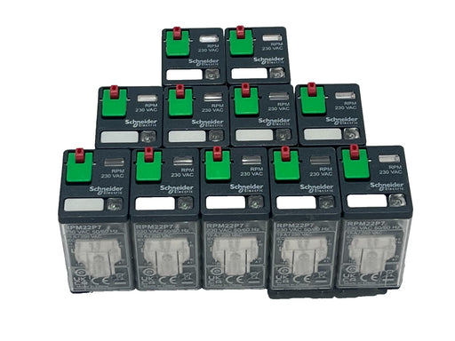 LOT OF 11 Schneider Electric RPM22P7 Power Plug-In Relay 230V AC 15A DPDT w/ LED