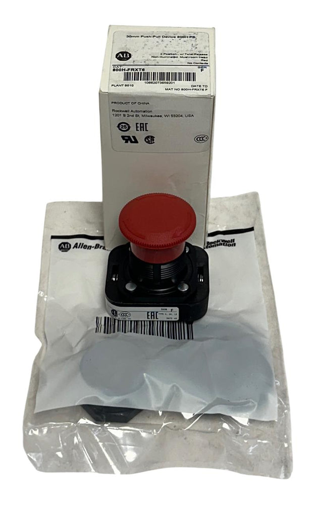 ALLEN BRADLEY 800H-FRXT6 /F 30mm PUSH-PULL BUTTON TWIST RELEASE RED 2-POS NSMP