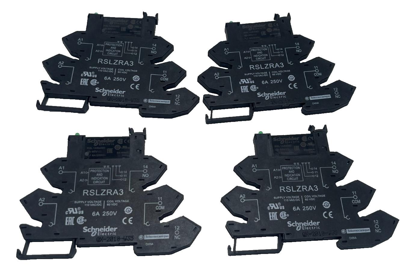 LOT OF 4 SCHNEIDER ELECTRIC RSLZRA3 / RSL1AB4ND RELAY + SPRING CLAMP SOCKET NSNP