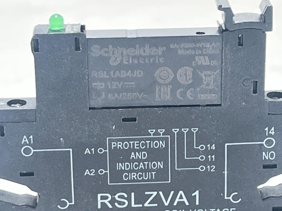 LOT OF 3 Schneider RSLZVA1/RSL1AB4JD Slim Interface Relay Socket w/ LED DIN Rail