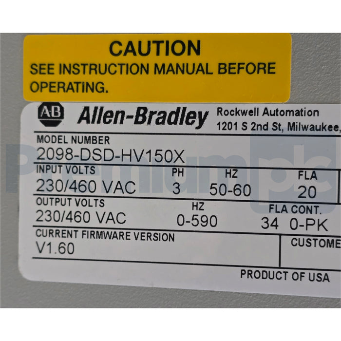 Allen-Bradley 2098-DSD-HV150X /B Ultra 3000i Servo Drive 15kW 480V FW 1.60 NSNP